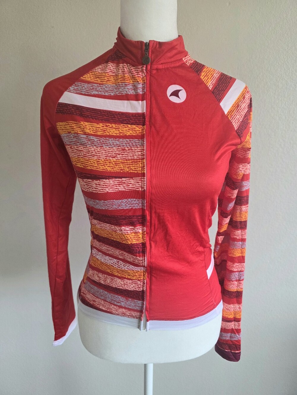 PACTIMO Women's Cycling Jersey Full Zip Long Sleeve Size S Artsy Stripe Bright